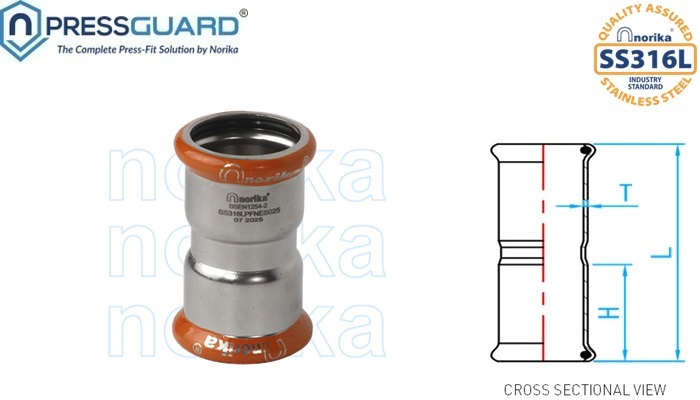 keluli tahan karat 316L press-fit soket sama